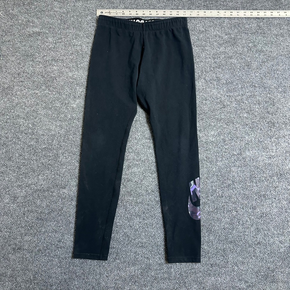 Nike Leggings Womens Size M Black Purple Camo Swoosh Logo Just Do It Athletic